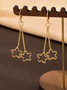 1 Pair Fashionable & Elegant Pentagonal Flower Design Earrings, Versatile