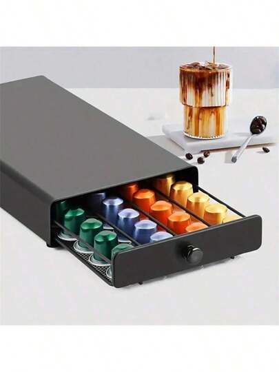 1 pieza Cajón de cápsulas de café negro suave, almacenamiento de línea original, compatible con 40 cápsulas, cajón de almacenamiento para cápsulas y suministros de cocina y cafetería