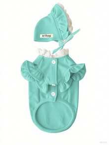 2件套宠物T恤和帽子套装，猫和小狗公主装，双腿户外防晒服，春夏季宠物上衣