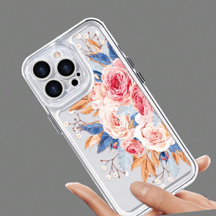 Funda transparente con diseño de camelias y espacio para teléfono móvil. Funda protectora suave para phone 15, 14, 13, 12, 11, X, XS, XR, Pro y Plus. - Blanco - Ver 1