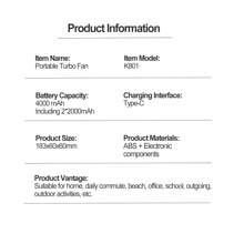 AOYI 小型涡轮风扇可充电，便携式手持风扇 1-199 档可调，4000mAh 电池供电，带冰块冷却器，夏季降温必备品，适用于海滩、度假、办公室、通勤、徒步旅行、露营、背包旅行、野餐、户外运动