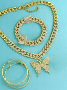 Butterfly Silver Necklace, Bracelet Or3 Pieces Y2K Jewelry Set With Earrings For Women – Elegant Charm Christmas Earrings Thanksgiving Christmas Jewelry For Women Christmas Decorations