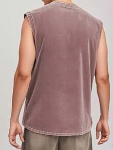 Guitar Singer  Print New Men's Premium Printed 230G Heavy Pure Cotton Washed And Aged Waistcoat Sleeveless Vest Men's T-Shirt, Summer Casual T-Shirt Casual T-Shirt - Màu cà phê - Xem 2