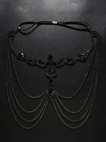 1pc Exaggerated Rhinestone Black Mask, European & American Style Makeup Party Accessory For Women