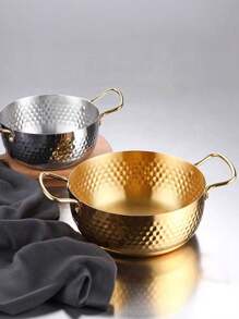 1pc Golden Hammered Stainless Steel Ramen Pot, Korean Instant Noodle Pot, Golden Hammered Hot Pot, Viral Dual-Ear Soup Pot, Seafood Pot, Extra Thick Stainless Steel Ramen Pot, Korean Instant Noodle Pot, Golden Hammered Hot Pot, Viral Dual-Ear Soup Pot, Seafood Pot - Golden - View 7