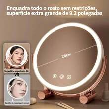 LED Makeup Mirror – Round Table, Bamboo Wood, White Light, USB Recharge - trắng - Xem 3