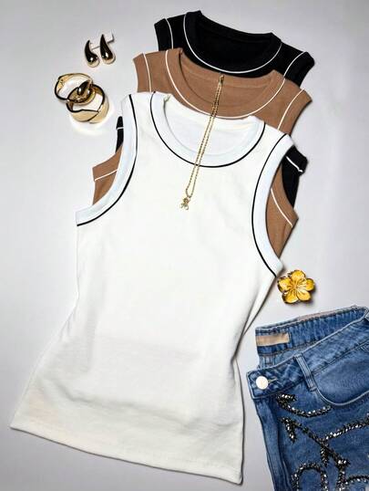 kit 3 Regatas Femininas  bicolor verão cumpridas