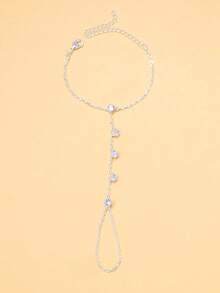 1pc Bohemian Style Gold Color Round Crystal Decor Finger Hand Chain Bracelet, Summer Beach Jewelry For Women - Silver - View 3