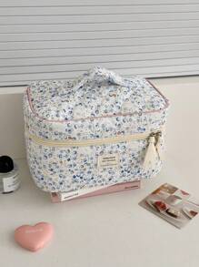 1 Pieza/Set Bolsa de Maquillaje Floral de Pana Organizador Cosmético Multifuncional Portátil con Cierre de Cremallera para Cosméticos, Cuidado de la Piel, Lápiz Labial, Brochas, Crema de Manos, Auriculares, Monedas, Llaves, Artículos Pequeños para Uso en el Hogar, Viajes, Vacaciones y Escuela - Bolsa de Maquillaje, Bolsa de Aseo, Accesorios de Viaje, Regalos para Damas de Honor, Mamá, Cumpleaños, Amigos y Maestros