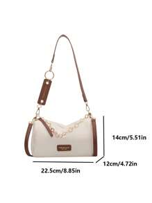 حقيبة كتف دلو ذات لونين، حقيبة كتف من قماش البولي يوريثان مرقعة مزينة بسلسلة معدنية، مناسبة للسفر والتسوق والمواعدة، هدية للنساء، مناسبة للمراهقات وطالبات الجامعة والعمل والأعمال والتنقل، حقيبة يد صغيرة أنيقة وعصرية