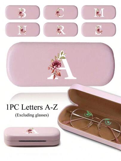 Elegant personligt rosa glasögonfodral med vitt blommönster och A-Ö-bokstäver, unisex - hårt skal för glasögon med reptåligt mjukt foder, lämplig för kvinnors receptbelagda glasögon och olika glasögontillbehör - bärbar förvaringslåda för myopiglasögon, perfekt för resor och daglig användning. Resetillbehör, reseväska, semester, tillbaka till skolan, studiematerial, glasögonfodral, solglasögon, kvinnor