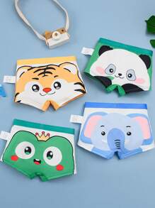 4件套男童新款动物主题印花平角内裤套装，儿童短裤