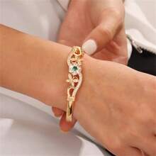 1 Fashionable, Charming, Elegant, Romantic, Retro, Simple, Atmospheric, Creative Hollow Flower Design Inlaid With Zirconia Geometric Flower Decoration Bracelet, Suitable For Women's Daily Wear, Gatherings, Dates, Bridesmaid Gifts