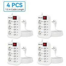 4 Stück Europäischer Standard Stromstecker, 9 in 1, Mehrfachsteckdose, 3 F Schuko, 6 AC Stecker mit Schalter 1,5 m Kabel, mit Schalter/Überlastschutz, geeignet für Zuhause, Büro, Hotel und andere Orte, Studentenwohnheim Grundausstattung