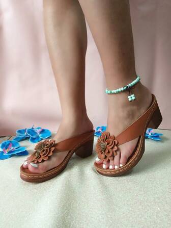 波西米亚风夏季性感一脚蹬高跟凉鞋，优雅舒适百搭坚固防滑厚底人字拖，适合工作/派对/宴会/节日礼物，尺码偏小，请根据实际脚长订购