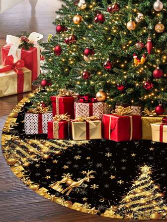 Weihnachtsbaum Rock, goldener Geschenk Weihnachtsbaum Rock, Weihnachtsbaum Umwicklung Dekoration, sterniger Rentier Feiertags Hintergrund, Dekoration für unter den Baum, geeignet für Weihnachtsdekoration Zuhause, Feiertags Party