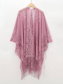 1pc Solid Color Lace Hollow Out Tassel Shawl Scarf Wrap For Women, Versatile For Dress - Multicolor - View 11
