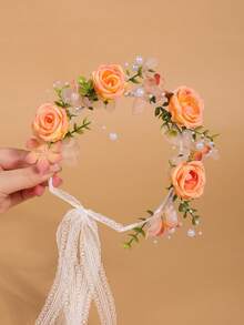 1 pièce Couronne de fleurs de style champêtre élégante pour mariée, accessoire de cheveux romantique pour mariage, festival, costume. Accessoire de cheveux pour femmes, voyage, anniversaire - Prune - Voir 16