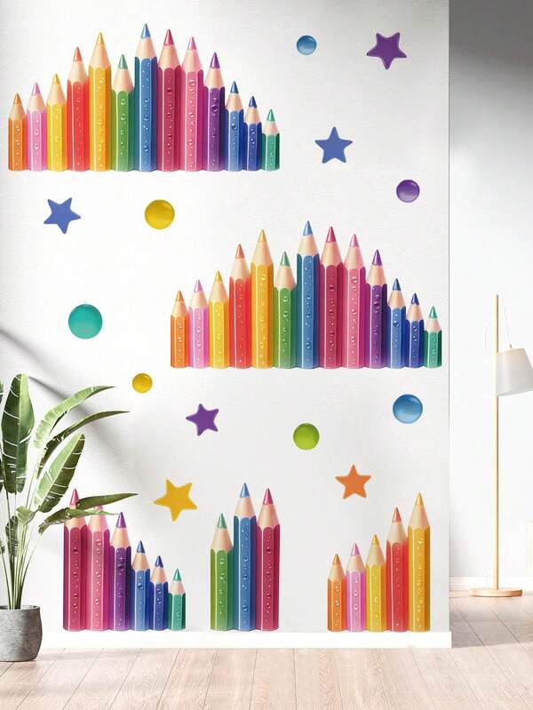 1PC Wall Decals -[Colored Pencil Stickers] PVC Self-Adhesive Removable Wall Stickers For Nursery, Kids' Room, Playroom, Or Classroom – Cute & Creative Wall Decor For Any Space