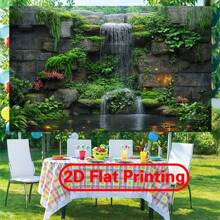 2D Flat Green Wall Waterfall Design Backdrop - Polymer Fabric Photography Background For Indoor & Outdoor Parties, Festivals, Photo Studios & Live Streaming - No Electricity Needed, Waterfall Decor