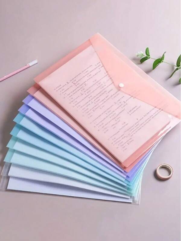 1 pieza Carpeta de archivo transparente gruesa con botón a presión, organizador de documentos A4, sobre de almacenamiento resistente, reutilizable y impermeable para la oficina, útiles escolares (color aleatorio)