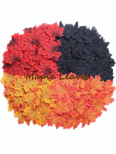 40/100/200 piezas Hojas de arce artificiales en 4 colores, decoraciones de hojas de otoño para Halloween, Día de Acción de Gracias, fiestas de boda, mesas de fiesta, manualidades y decoración