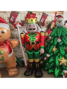 1pc 62.2 Inch Super Large Nutcracker Cartoon Lollipop Foil Balloon Set, Christmas Decoration
