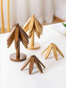 5PCS Wooden Christmas Tree Insulation Mat, Heat-Resistant Table Mat, Cup Mat, Anti Slip And Anti Scald Cup Mat Set, Protecting Desktop, Kitchen, Dining Table, Practical Accessories, Christmas Decoration, Home Decor