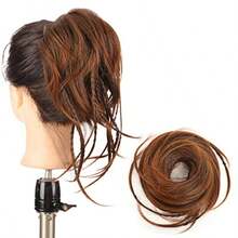 Mled My Bun Hairpiece Hair Rubber Scrunchie Synthetic Wavy Bun Extensions Elastic Chignon Instant Ponytail Updo For Women Medium Brown To Auburn Brown 8001 - 中棕色至赤褐色 - 查看 2