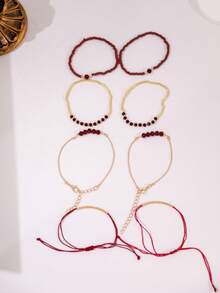 8件套时尚水晶手工串珠手链套装，女士度假派对珠宝礼品 - 彩色 - 查看 4