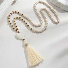 1pc Elegant Bohemian Style Long Y-Shape Women's Necklace With Turquoise Heart Beads Versatile Fashion Accessory For Casual Attire & Gifting Daily Wear All-Season Gift Accessory Pendant Necklace - 白色 - 查看 1