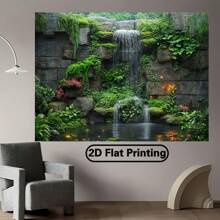 2D Flat Green Wall Waterfall Design Backdrop - Polymer Fabric Photography Background For Indoor & Outdoor Parties, Festivals, Photo Studios & Live Streaming - No Electricity Needed, Waterfall Decor