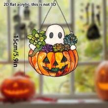 1pc 2D Flat Acrylic Halloween Ornament Cute Ghost Plant Acrylic Decoration, Cute Boo With Plant Enthusiasts Window Hanging Decoration Halloween Ghost Decoration Garden Gift, Halloween Gift For Friends And Family Home Decor Halloween Decor Room Decor