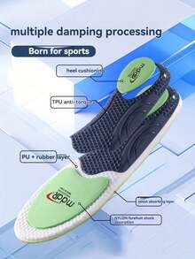 1 Pair Unisex Sports Anti-Twist High Elastic Shock-Absorbing Arch Support Deodorizing Anti-Slip Full-Length Insoles, Comfortable, Fit For Basketball Shoes, Badminton Shoes - Black - View 5