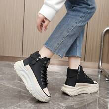 High-Top Shoes For Women, Autumn 2025 New Round Toe Shoes, Thick Sole Height-Increasing Casual Sneakers, Street Style Women's Shoes