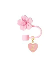 Compatible With Stanley Cup Accessories 2PCS Pink Straw Toppers For Cup Straw Cover Cap, 26 Letters To Choose From Creative Cherry Blossom Straw Cap Cap, Reusable Silicone Straw Cap, Straw Anti-Splash Dustproof Straw Cover, Portable Easy To Clean Insulation Cup Straw Cup Accessories, 10mm Thicker Large Caliber Flower Straw Cap,Glass Cup Straw Cap,Cute Cartoon Flower Straw Dust Cover - Pink - View 10