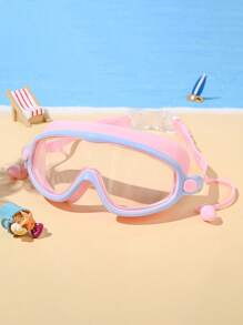 1 件装卡通彩色硅胶游泳镜，防水防雾大框耳塞一体式游泳镜，适合男孩和女孩