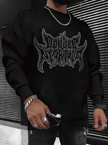 Herren Sweatshirt in Große Größen mit Rundhalsausschnitt, Text- und Muster, urbaner Street-Style, geeignet für Lässig, Sport, Wochenenden, Frühling, Sommer, Herbst, Winter