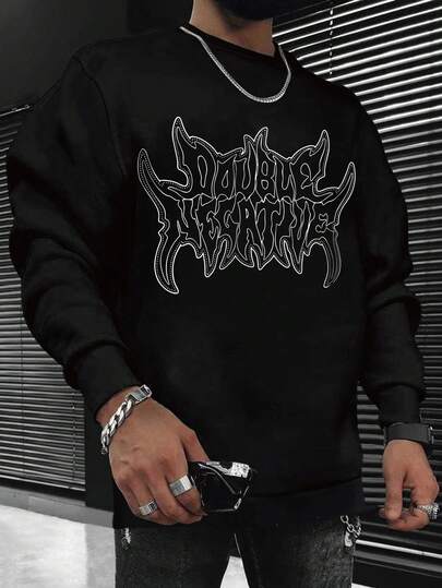 Herren Sweatshirt in Große Größen mit Rundhalsausschnitt, Text- und Muster, urbaner Street-Style, geeignet für Lässig, Sport, Wochenenden, Frühling, Sommer, Herbst, Winter