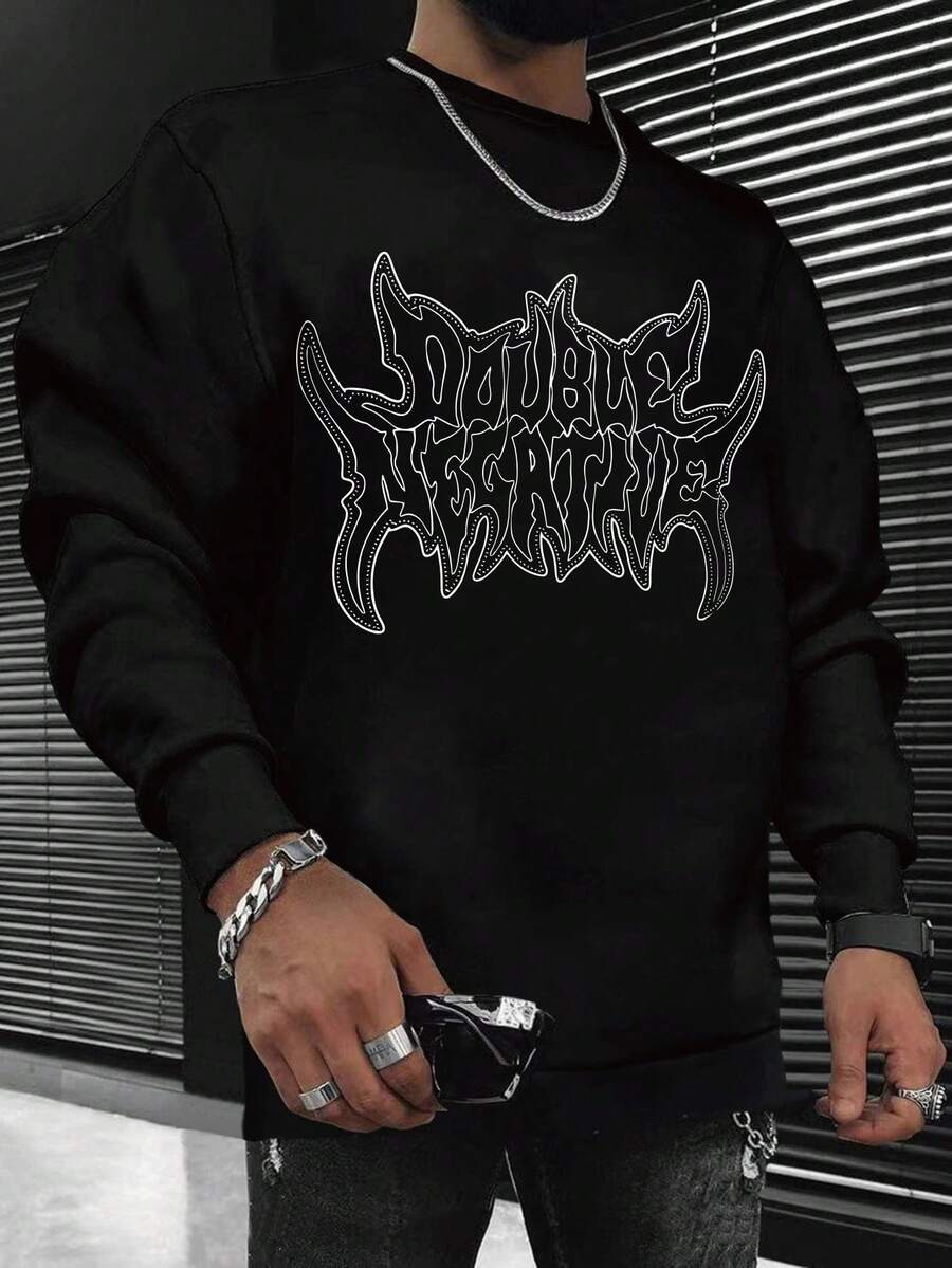 Herren Sweatshirt in Große Größen mit Rundhalsausschnitt, Text- und Muster, urbaner Street-Style, geeignet für Lässig, Sport, Wochenenden, Frühling, Sommer, Herbst, Winter