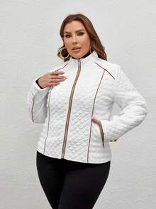 Jaket Berkerudung Kasual Ukuran Besar Wanita Giolshon dengan Kantong, Jaket Bulu Angsa Ringan, Cocok untuk Pemakaian Sehari-hari di Musim Semi dan Gugur, Mantel Ukuran Besar - Putih - View 5