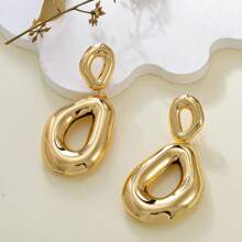 轻巧时尚的重型熔岩椭圆形圆形几何圆形重型吊坠耳环，适合女性派对日常佩戴 - 耳環 - 查看 4