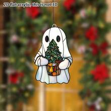 1pc 2D Flat Acrylic Halloween Ornament Cute Ghost Plant Acrylic Decoration, Cute Boo With Plant Enthusiasts Window Hanging Decoration Halloween Ghost Decoration Garden Gift, Halloween Gift For Friends And Family Home Decor Halloween Decor Room Decor