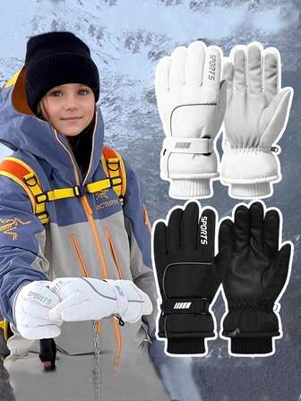 1 par vinterhandskar för barn, vattentäta, vindtäta, varma, lämpliga för snölek, skidåkning, cykling, utomhusaktiviteter för 8-12 år gamla pojkar och flickor