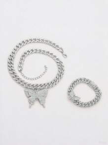 Butterfly Silver Necklace, Bracelet Or3 Pieces Y2K Jewelry Set With Earrings For Women – Elegant Charm Christmas Earrings Thanksgiving Christmas Jewelry For Women Christmas Decorations