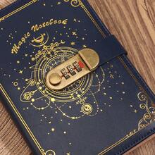 1 PU 密码锁笔记本，100 张/200 页，两种款式，金色/银色，学习用品，文具用品，办公用品 - A5 - 查看 4