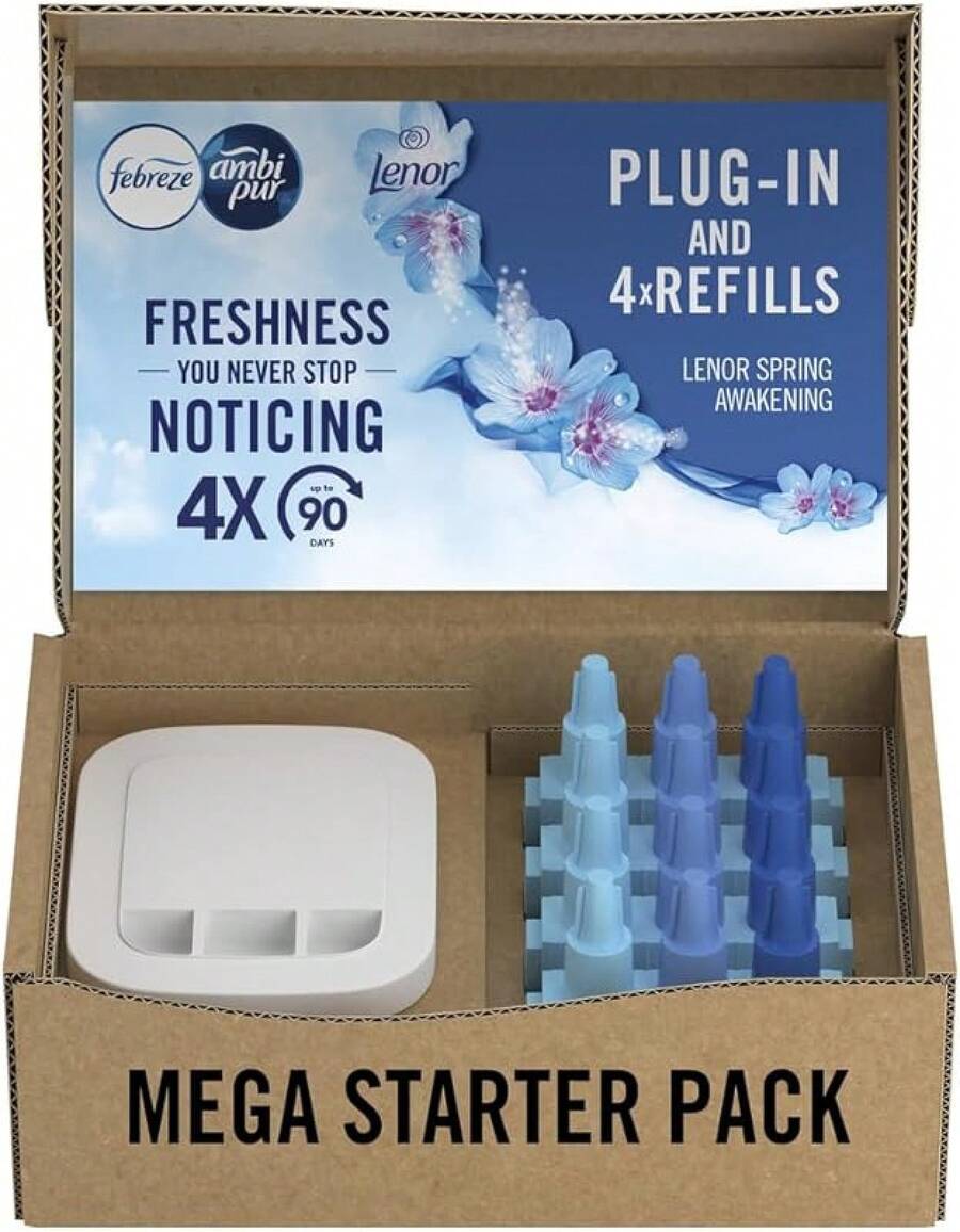 Febreze 3Volution Air Freshener Plug-In Starter Kit + 4 Refills (20ml X 4) - Pet Odor Eliminator - Spring Awakening - View 1