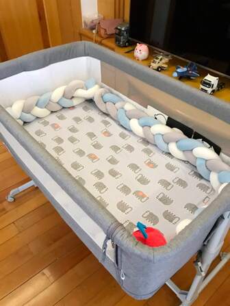 1 件纯色婴儿床针织软保险杠，新生儿防撞棉护栏，加厚四面婴儿床内衬