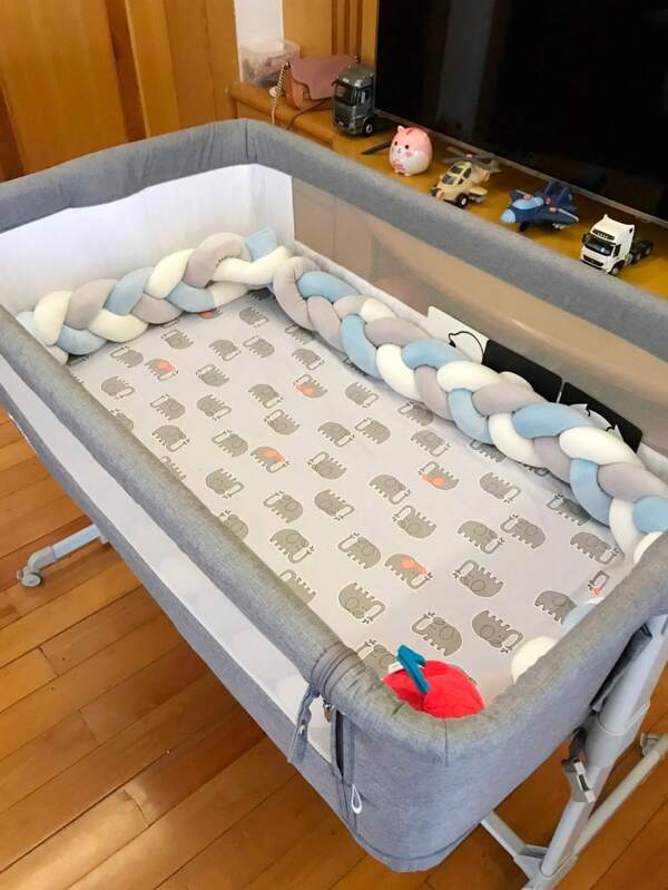 1pc Solid Color Baby Crib Knitted Soft Bumper, Newborn Anti-Collision Cotton Guardrail, Thickened 4-Sided Crib Liner