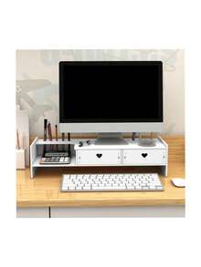 Soporte de escritorio multifuncional, soporte de escritorio apilable de varias capas, combinación libre de material de oficina, cómodo, Para Monitor De Computadora,Soporte de Madera para Monitor Laptop Multiusos Oficina Escritorio Organización - Blanco - Ver 2